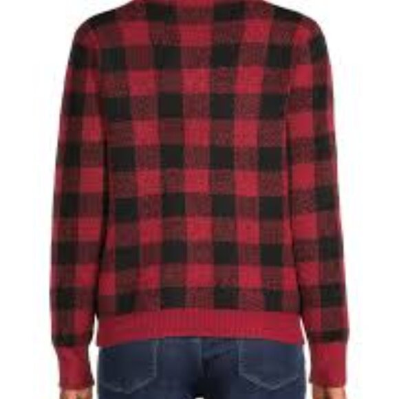 B4- NWT SKIMS COZY CREWNECK UNISEX KNIT BUFFALO CHECK SWEATER- - Picture 3 of 5